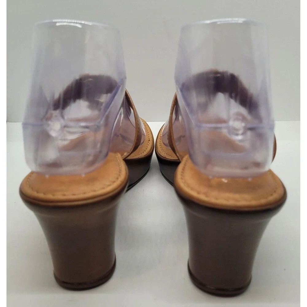 Italian Shoe Makers Women SZ 8.5 Brown Wedge Slip Ons Circles of Rhinestones